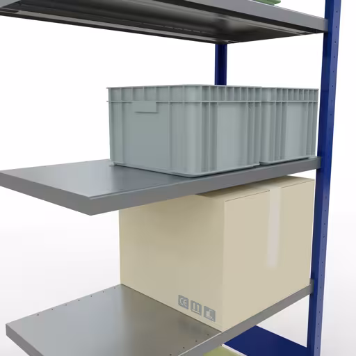 Abbildung Nr 13 des Artikels Anbauregal, Fachbodenregal Stecksystem MULTIplus250, 2000 x 1000 x 500 mm (HxBxT), 5 Fachböden, Längenriegel, RAL 5010 enzianblau/verzinkt aus der Produktgruppe Stecksystem von der Marke Schulte Lagertechnik