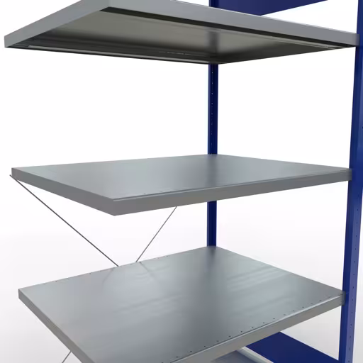 Produktbild Nr.13 des Artikels Anbauregal, Fachbodenregal Stecksystem MULTIplus250, 2000 x 1000 x 800 mm (HxBxT), 5 Fachböden, Kreuzstrebe, RAL 5010 enzianblau/verzinkt aus der Produktreihe Stecksystem von der Marke Schulte Lagertechnik