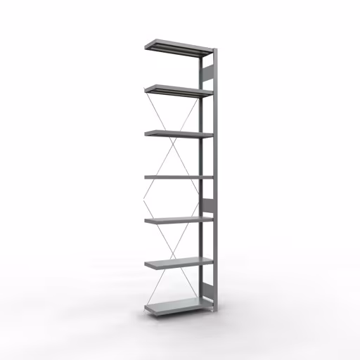 Anbauregal, Fachbodenregal Stecksystem MULTIplus250, 3000 x 750 x 300 mm (HxBxT), 7 Fachböden, Kreuzstrebe, verzinkt aus der Kategorie Anbauregal mit der Artikelnummer 12937-75