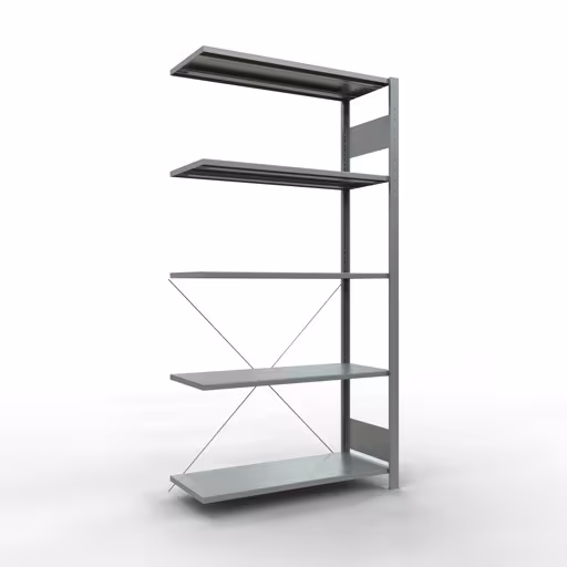Anbauregal, Fachbodenregal Stecksystem MULTIplus150, 2000 x 1000 x 400 mm (HxBxT), 5 Fachböden, Kreuzstrebe, verzinkt - Expressline aus der Kategorie Anbauregal mit der Artikelnummer 12745-K