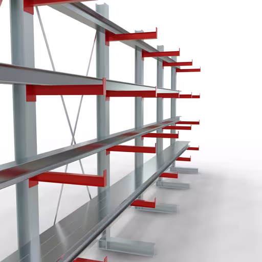 Abbildung Nr 8 des Artikels K 3000 Komplettregal, einseitig, 2500 x 6500 x 500 mm, RAL 7001 / RAL 3000, 5 Lagerebenen aus der Produktgruppe Kragarmregale von der Marke Schulte Lagertechnik
