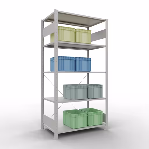 Abbildung Nr 12 des Artikels Grundregal, Fachbodenregal Stecksystem MULTIplus150, 2000 x 1000 x 600 mm (HxBxT), 5 Fachböden, Kreuzstrebe, RAL 7035 lichtgrau aus der Produktgruppe Stecksystem von der Marke Schulte Lagertechnik