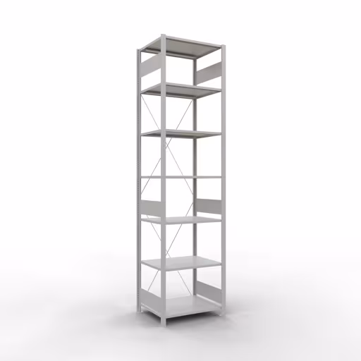 Grundregal, Fachbodenregal Stecksystem MULTIplus150, 3000 x 750 x 600 mm (HxBxT), 7 Fachböden, Kreuzstrebe, RAL 7035 lichtgrau aus der Kategorie Grundregal mit der Artikelnummer 32662-75
