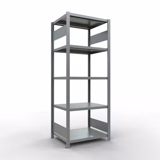 Grundregal, Fachbodenregal Stecksystem MULTIplus250, 2000 x 750 x 600 mm (HxBxT), 5 Fachböden, Längenriegel, verzinkt aus der Kategorie Grundregal mit der Artikelnummer 12960-75-LR