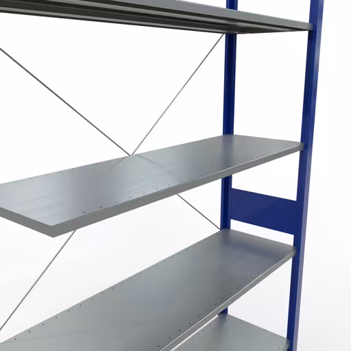 Produktbild Nr.7 des Artikels Anbauregal, Fachbodenregal Stecksystem MULTIplus150, 3000 x 1300 x 400 mm (HxBxT), 7 Fachböden, Kreuzstrebe, RAL 5010 enzianblau/verzinkt aus der Produktreihe Stecksystem von der Marke Schulte Lagertechnik
