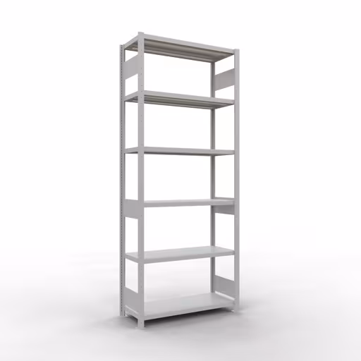 Grundregal, Fachbodenregal Stecksystem MULTIplus250, 2500 x 1000 x 400 mm (HxBxT), 6 Fachböden, Längenriegel, RAL 7035 lichtgrau aus der Kategorie Grundregal mit der Artikelnummer 32841-LR
