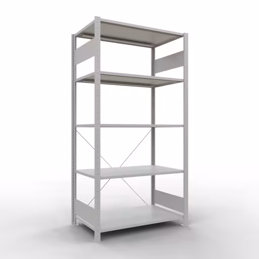 Grundregal, Fachbodenregal Stecksystem MULTIplus85, 2000 x 1000 x 600 mm (HxBxT), 5 Fachböden, Kreuzstrebe, RAL 7035 lichtgrau aus der Kategorie Grundregal mit der Artikelnummer 33060