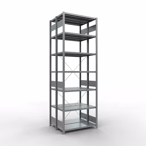 Grundregal, Doppelregal, Fachbodenregal Stecksystem MULTIplus250, 3000 x 1000 x (2x400) mm (HxBxT), 2x7 Fachböden, Kreuzstrebe, verzinkt aus der Kategorie Doppelregale mit der Artikelnummer 14242-G