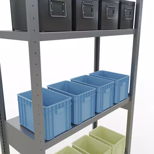 Produktbild Nr 8 des Artikels Grundregal, Fachbodenregal Stecksystem MULTIplus250, 3000 x 1000 x 400 mm (HxBxT), 7 Fachböden, Längenriegel, verzinkt Abbildung Nr 8 des Artikels Grundregal, Fachbodenregal Stecksystem MULTIplus250, 3000 x 1000 x 400 mm (HxBxT), 7 Fachböden, Längenriegel, verzinkt aus der Produktgruppe Stecksystem von der Marke Schulte Lagertechnik