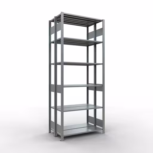 Grundregal, Doppelregal, Fachbodenregal Stecksystem MULTIplus150, 2500 x 1000 x (2x300) mm (HxBxT), 2x6 Fachböden, Längenriegel, verzinkt aus der Kategorie Doppelregale mit der Artikelnummer 17831