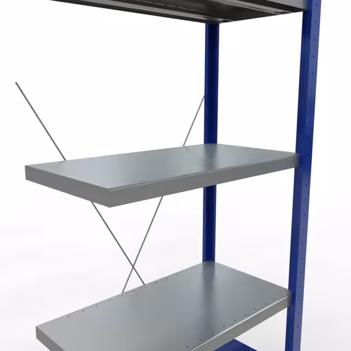 Anbauregal, Fachbodenregal Stecksystem MULTIplus250, 2000 x 750 x 400 mm (HxBxT), 5 Fachböden, Kreuzstrebe, RAL 5010 enzianblau/verzinkt/verzinkt von Schulte Lagertechnik aus der Kategorie Stecksystem