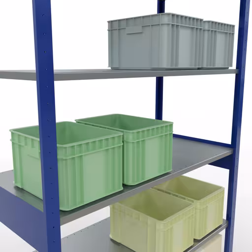 Produktbild Nr.12 des Artikels Grundregal, Fachbodenregal Stecksystem MULTIplus150, 2500 x 1300 x 600 mm (HxBxT), 6 Fachböden, Längenriegel, RAL 5010 enzianblau/verzinkt aus der Produktreihe Stecksystem von der Marke Schulte Lagertechnik