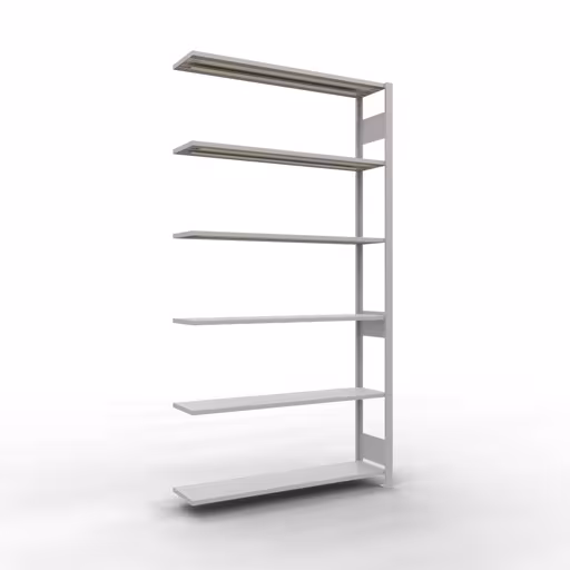 Anbauregal, Fachbodenregal Stecksystem MULTIplus150, 2500 x 1300 x 300 mm (HxBxT), 6 Fachböden, Längenriegel, RAL 7035 lichtgrau aus der Kategorie Anbauregal mit der Artikelnummer 32636-130-LR