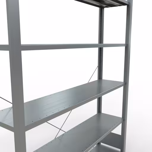 Grundregal, Büro-Fachbodenregal Stecksystem MULTIplus85, 2000 x 1300 x 300 mm (HxBxT), 6 Fachböden, Kreuzstrebe, verzinkt, ohne Anschlagleiste von Schulte Lagertechnik aus der Kategorie Büroregale