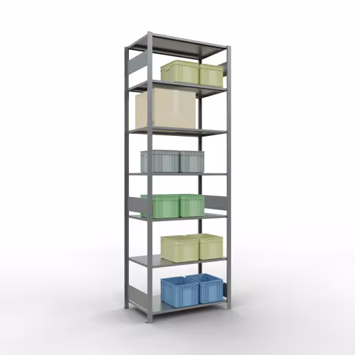 Produktbild Nr.15 des Artikels Grundregal, Fachbodenregal Stecksystem MULTIplus150, 3000 x 1000 x 600 mm (HxBxT), 7 Fachböden, Längenriegel, verzinkt aus der Produktreihe Stecksystem von der Marke Schulte Lagertechnik