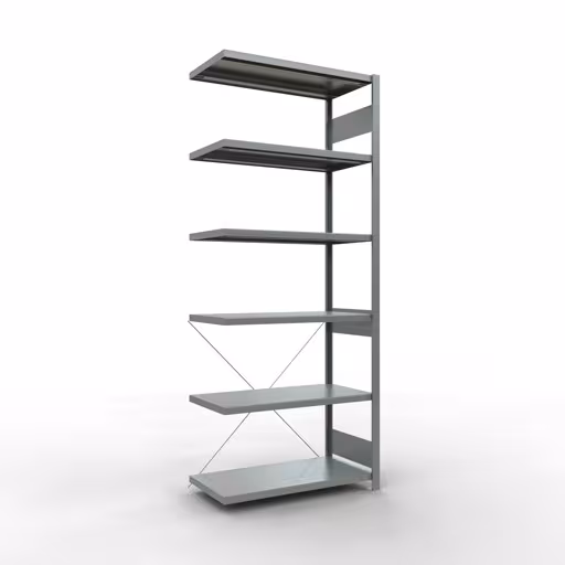 Anbauregal, Fachbodenregal Stecksystem MULTIplus330, 2500 x 1000 x 500 mm (HxBxT), 6 Fachböden, Kreuzstrebe, verzinkt aus der Kategorie Anbauregal mit der Artikelnummer 13956