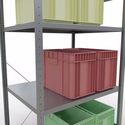 Zusatzbild des Artikels Grundregal, Fachbodenregal Stecksystem MULTIplus330, 2000 x 1000 x 800 mm (HxBxT), 5 Fachböden, Kreuzstrebe, verzinkt aus Grundregal