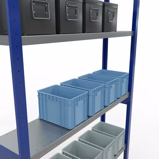 Abbildung Nr 13 des Artikels Grundregal, Fachbodenregal Stecksystem MULTIplus250, 3000 x 1300 x 300 mm (HxBxT), 7 Fachböden, Längenriegel, RAL 5010 enzianblau/verzinkt aus der Produktgruppe Stecksystem von der Marke Schulte Lagertechnik