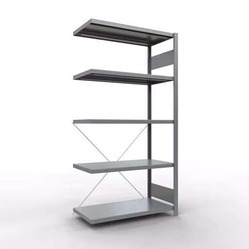 Anbauregal, Fachbodenregal Stecksystem MULTIplus250, 2000 x 1000 x 500 mm (HxBxT), 5 Fachböden, Kreuzstrebe, verzinkt aus der Kategorie Anbauregal mit der Artikelnummer 12955