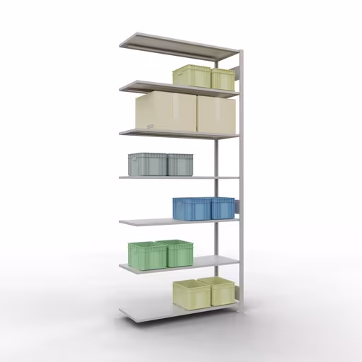Anbauregal, Fachbodenregal Stecksystem MULTIplus150, 3000 x 1300 x 500 mm (HxBxT), 7 Fachböden, Längenriegel, RAL 7035 lichtgrau von Schulte Lagertechnik aus der Kategorie Stecksystem