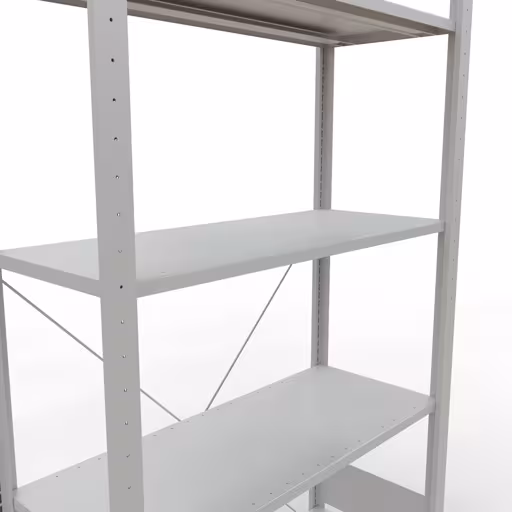 Abbildung Nr 14 des Artikels Grundregal, Fachbodenregal Stecksystem MULTIplus85, 2000 x 1000 x 400 mm (HxBxT), 5 Fachböden, Kreuzstrebe, RAL 7035 lichtgrau aus der Produktgruppe Stecksystem von der Marke Schulte Lagertechnik