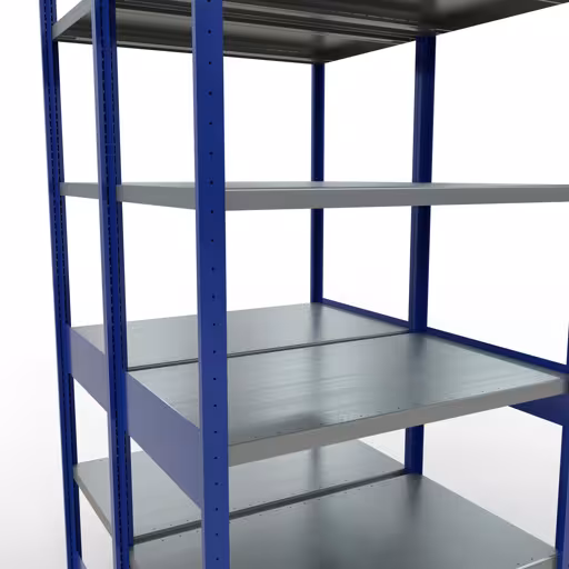 Produktbild Nr.13 des Artikels Grundregal, Doppelregal, Fachbodenregal Stecksystem MULTIplus250, 2500 x 1000 x (2x600) mm (HxBxT), 2x6 Fachböden, Längenriegel, RAL 5010 enzianblau aus der Produktreihe Fachbodenregale von der Marke Schulte Lagertechnik