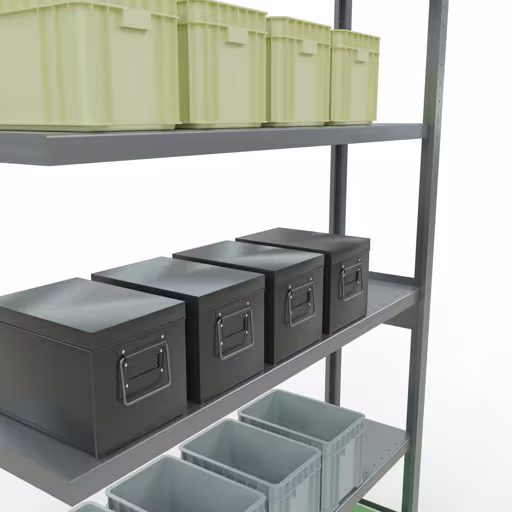 Abbildung Nr 15 des Artikels Anbauregal, Fachbodenregal Stecksystem MULTIplus250, 2500 x 1300 x 300 mm (HxBxT), 6 Fachböden, Längenriegel, verzinkt aus der Produktgruppe Stecksystem von der Marke Schulte Lagertechnik