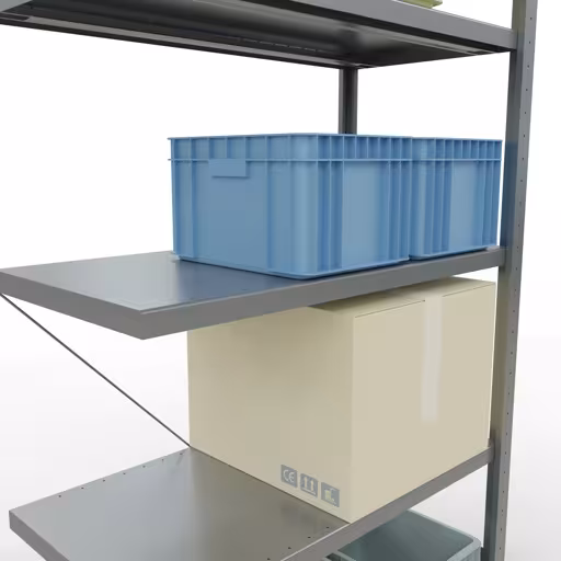 Produktbild Nr.12 des Artikels Anbauregal, Fachbodenregal Stecksystem MULTIplus250, 2000 x 1000 x 500 mm (HxBxT), 5 Fachböden, Kreuzstrebe, verzinkt aus der Produktreihe Stecksystem von der Marke Schulte Lagertechnik