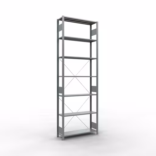 Grundregal, Fachbodenregal Stecksystem MULTIplus150, 3000 x 1000 x 300 mm (HxBxT), 7 Fachböden, Kreuzstrebe, verzinkt aus der Kategorie Grundregal mit der Artikelnummer 12732