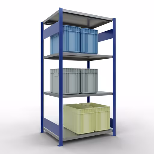 Grundregal, Fachbodenregal Stecksystem MULTIplus330, 2000 x 1000 x 800 mm (HxBxT), 5 Fachböden, Längenriegel, RAL 5010 enzianblau/verzinkt von Schulte Lagertechnik mit der Artikelnr. 13980-LR-B