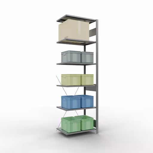 Anbauregal, Fachbodenregal Stecksystem MULTIplus150, 2500 x 750 x 500 mm (HxBxT), 6 Fachböden, Kreuzstrebe, verzinkt von Schulte Lagertechnik aus der Kategorie Stecksystem