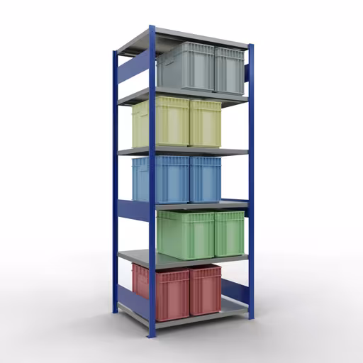 Abbildung Nr 9 des Artikels Grundregal, Fachbodenregal Stecksystem MULTIplus250, 2500 x 1000 x 800 mm (HxBxT), 6 Fachböden, Längenriegel, RAL 5010 enzianblau/verzinkt aus der Produktgruppe Stecksystem von der Marke Schulte Lagertechnik