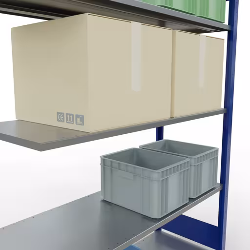 Produktbild Nr.7 des Artikels Anbauregal, Fachbodenregal Stecksystem MULTIplus150, 2000 x 1300 x 500 mm (HxBxT), 5 Fachböden, Längenriegel, RAL 5010 enzianblau/verzinkt aus der Produktreihe Stecksystem von der Marke Schulte Lagertechnik