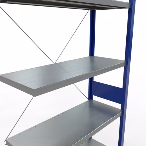 Produktbild Nr.13 des Artikels Anbauregal, Fachbodenregal Stecksystem MULTIplus250, 3000 x 1000 x 400 mm (HxBxT), 7 Fachböden, Kreuzstrebe, RAL 5010 enzianblau/verzinkt aus der Produktreihe Stecksystem von der Marke Schulte Lagertechnik