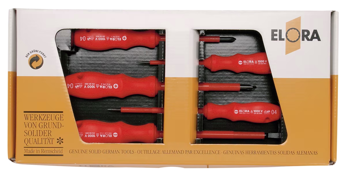 VDE-Schraubendreher-Satz , Schlitz und Kreuzschlitz, 5-teilig, 979S-5K von ELORA VDE-Schraubendreher-Satz , Schlitz und Kreuzschlitz, 5-teilig, 979S-5K aus der Kategorie VDE-Schraubendreher mit der Artikelnr. 0979500509000