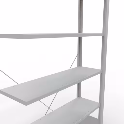 Produktbild Nr 12 des Artikels Anbauregal, Büro-Fachbodenregal Stecksystem MULTIplus85, 2000 x 1000 x 300 mm (HxBxT), 6 Fachböden, Kreuzstrebe, ohne Anschlagleiste, lichtgrau Abbildung Nr 12 des Artikels Anbauregal, Büro-Fachbodenregal Stecksystem MULTIplus85, 2000 x 1000 x 300 mm (HxBxT), 6 Fachböden, Kreuzstrebe, ohne Anschlagleiste, lichtgrau aus der Produktgruppe Büroregale von der Marke Schulte Lagertechnik