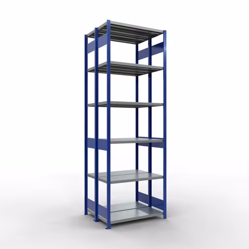 Grundregal, Doppelregal, Fachbodenregal Stecksystem MULTIplus250, 3000 x 1000 x (2x400) mm (HxBxT), 2x7 Fachböden, Längenriegel, RAL 5010 enzianblau aus der Kategorie Doppelregale mit der Artikelnummer 33242-B