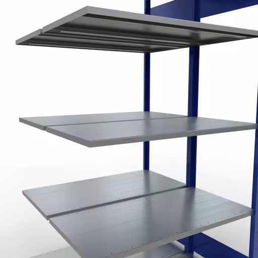 Zusatzbild des Artikels Anbauregal, Doppelregal, Fachbodenregal Stecksystem MULTIplus150, 2000 x 1000 x (2x500) mm (HxBxT), 2x5 Fachböden, Längenriegel, RAL 5010 enzianblau aus Doppelregale