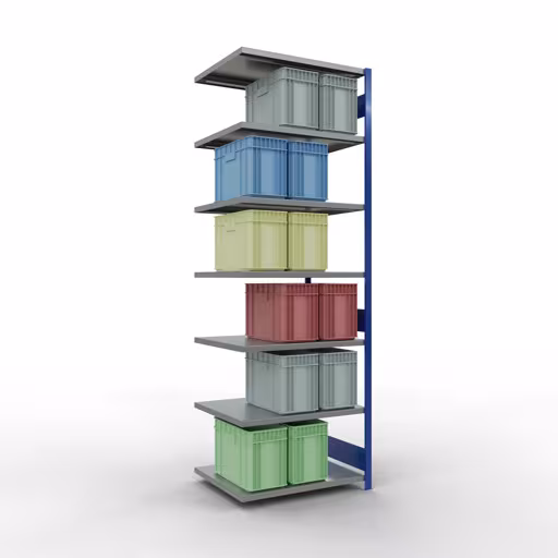 Abbildung Nr 16 des Artikels Anbauregal, Fachbodenregal Stecksystem MULTIplus330, 3000 x 1000 x 800 mm (HxBxT), 7 Fachböden, Längenriegel, RAL 5010 enzianblau/verzinkt aus der Produktgruppe Stecksystem von der Marke Schulte Lagertechnik