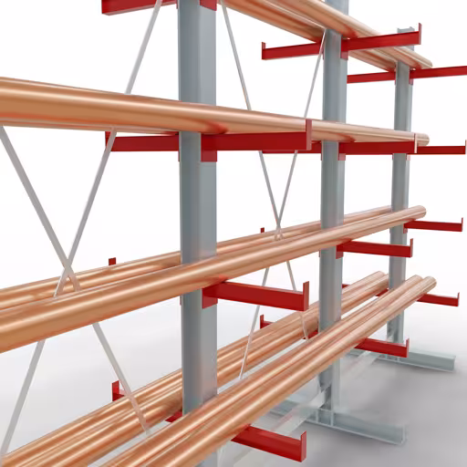 Produktbild Nr 12 des Artikels K 3000 Komplettregal, doppelseitig, 2500 x 3900 x 400 mm, RAL 7001 / RAL 3000, 5 Lagerebenen Abbildung Nr 12 des Artikels K 3000 Komplettregal, doppelseitig, 2500 x 3900 x 400 mm, RAL 7001 / RAL 3000, 5 Lagerebenen aus der Produktgruppe Kragarmregale von der Marke Schulte Lagertechnik