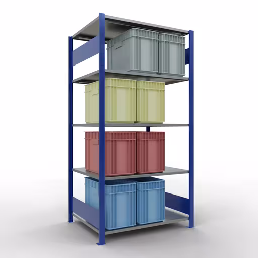 Produktbild Nr.12 des Artikels Grundregal, Fachbodenregal Stecksystem MULTIplus150, 2000 x 1000 x 800 mm (HxBxT), 5 Fachböden, Längenriegel, RAL 5010 enzianblau/verzinkt aus der Produktreihe Stecksystem von der Marke Schulte Lagertechnik