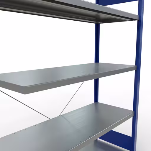 Abbildung Nr 8 des Artikels Anbauregal, Fachbodenregal Stecksystem MULTIplus250, 2000 x 1300 x 500 mm (HxBxT), 5 Fachböden, Kreuzstrebe, RAL 5010 enzianblau/verzinkt aus der Produktgruppe Stecksystem von der Marke Schulte Lagertechnik