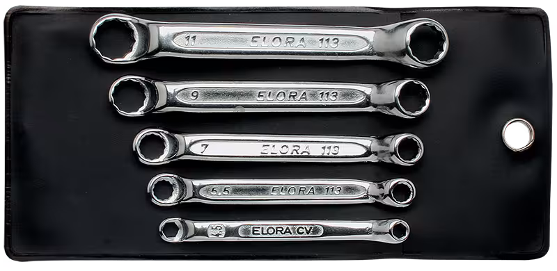 Doppelringschlüssel-Satz, extra kurz, 5-teilig 4-11 mm 113S 5M von ELORA Doppelringschlüssel-Satz, extra kurz, 4-11 mm, ELORA-113S M aus der Kategorie Ring- und Doppelringschlüssel mit der Artikelnr. 0113500501000