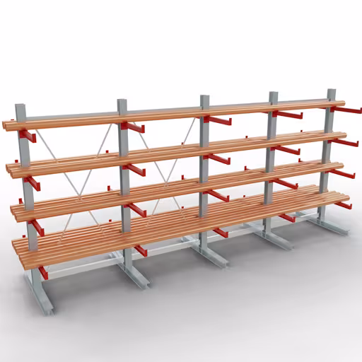 Produktbild Nr 10 des Artikels K 3000 Komplettregal, doppelseitig, 2500 x 5200 x 600 mm, RAL 7001 / RAL 3000, 5 Lagerebenen Abbildung Nr 10 des Artikels K 3000 Komplettregal, doppelseitig, 2500 x 5200 x 600 mm, RAL 7001 / RAL 3000, 5 Lagerebenen aus der Produktgruppe Kragarmregale von der Marke Schulte Lagertechnik