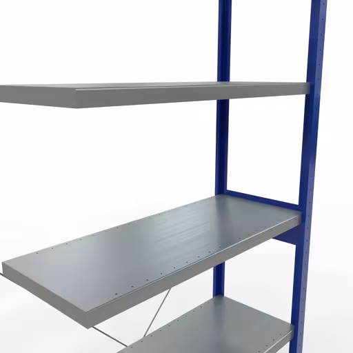 Produktbild Nr.13 des Artikels Anbauregal, Fachbodenregal Stecksystem MULTIplus250, 2500 x 1000 x 400 mm (HxBxT), 6 Fachböden, Kreuzstrebe, RAL 5010 enzianblau/verzinkt aus der Produktreihe Stecksystem von der Marke Schulte Lagertechnik