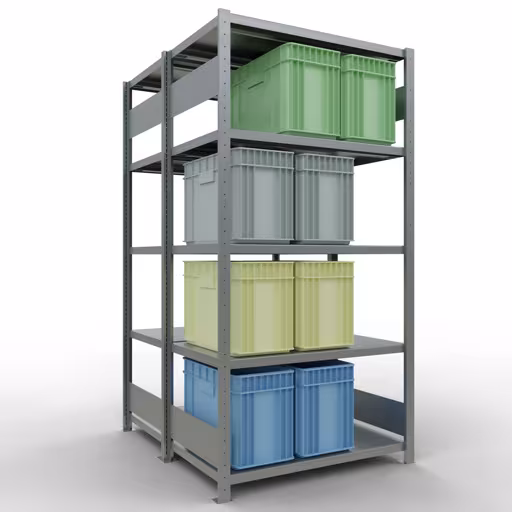 Produktbild Nr.6 des Artikels Grundregal, Doppelregal, Fachbodenregal Stecksystem MULTIplus250, 2000 x 1000 x (2x600) mm (HxBxT), 2x5 Fachböden, Längenriegel, verzinkt aus der Produktreihe Fachbodenregale von der Marke Schulte Lagertechnik
