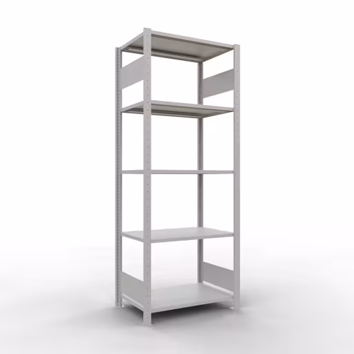 Grundregal, Fachbodenregal Stecksystem MULTIplus150, 2000 x 750 x 500 mm (HxBxT), 5 Fachböden, Längenriegel, RAL 7035 lichtgrau aus der Kategorie Grundregal mit der Artikelnummer 32650-75-LR