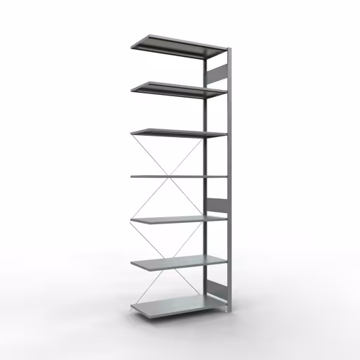 Anbauregal, Fachbodenregal Stecksystem MULTIplus85, 3000 x 1000 x 500 mm (HxBxT), 7 Fachböden, Kreuzstrebe, verzinkt aus der Kategorie Anbauregal mit der Artikelnummer 13157
