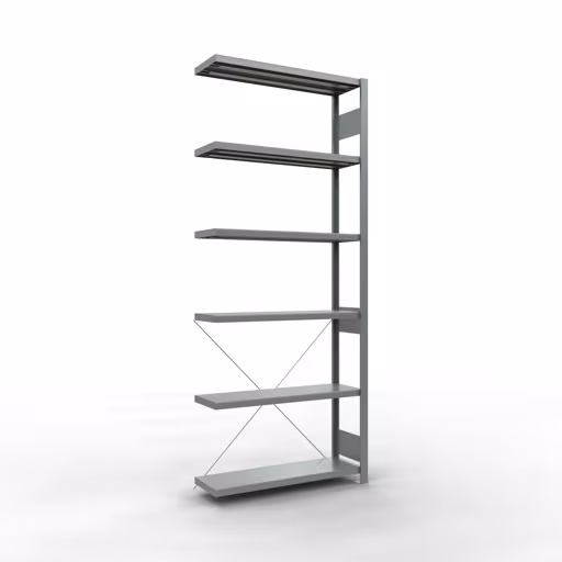 Anbauregal, Fachbodenregal Stecksystem MULTIplus250, 2500 x 1000 x 300 mm (HxBxT), 6 Fachböden, Kreuzstrebe, verzinkt aus der Kategorie Anbauregal mit der Artikelnummer 12936