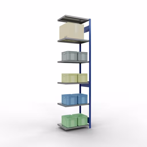 Abbildung Nr 10 des Artikels Anbauregal, Fachbodenregal Stecksystem MULTIplus250, 3000 x 750 x 500 mm (HxBxT), 7 Fachböden, Längenriegel, RAL 5010 enzianblau/verzinkt/verzinkt aus der Produktgruppe Stecksystem von der Marke Schulte Lagertechnik